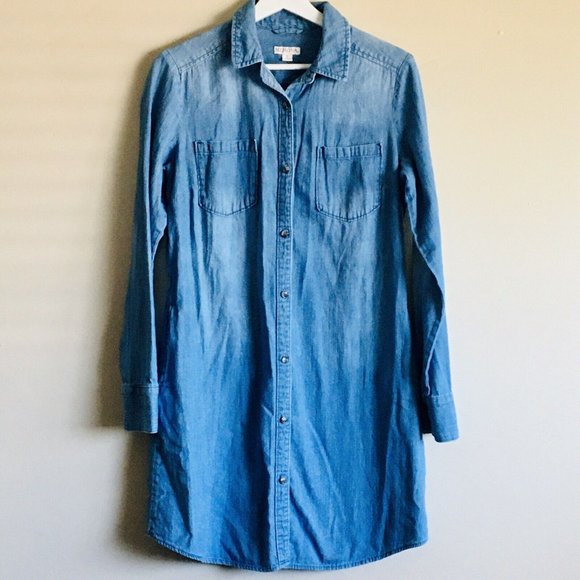 Merona Chambray Long Sleeve Shirt Dress Pockets Women Size Small - Picture 2 of 9